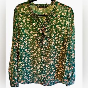 Green Floral Long Sleeve Blouse